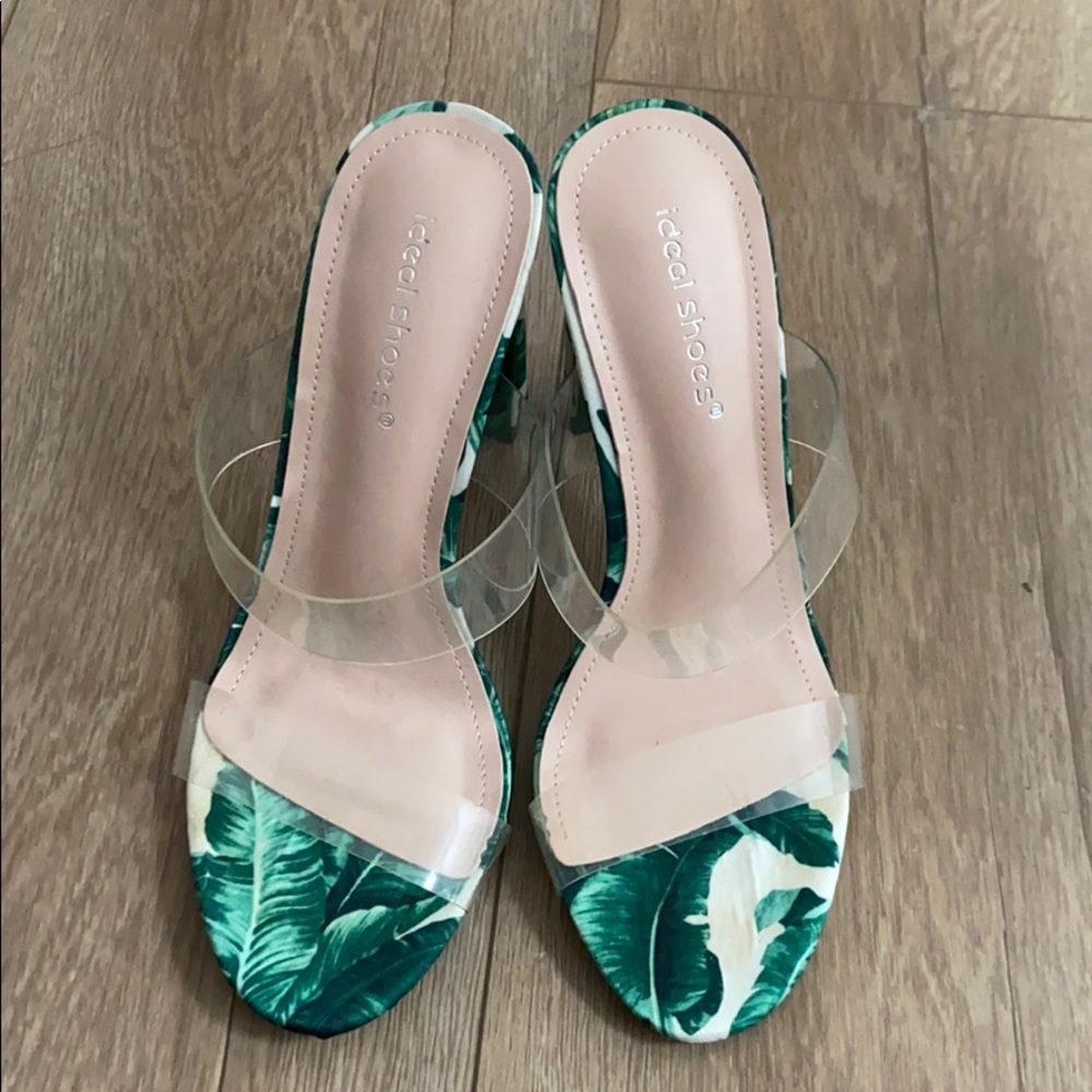 Transparent green heels sandals